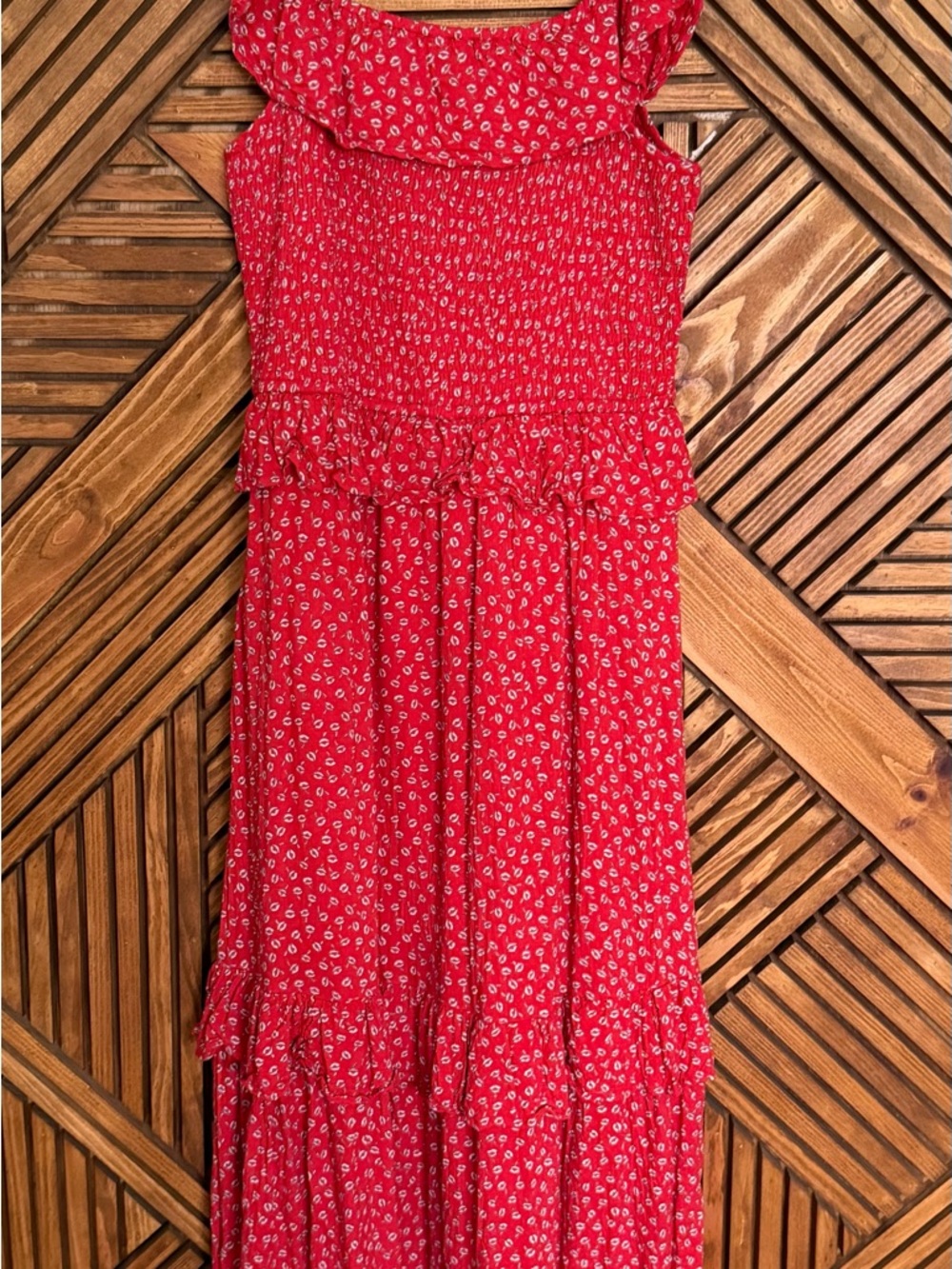 Band of Gypsies Red Floral Ruffle Maxi Dress - Medium